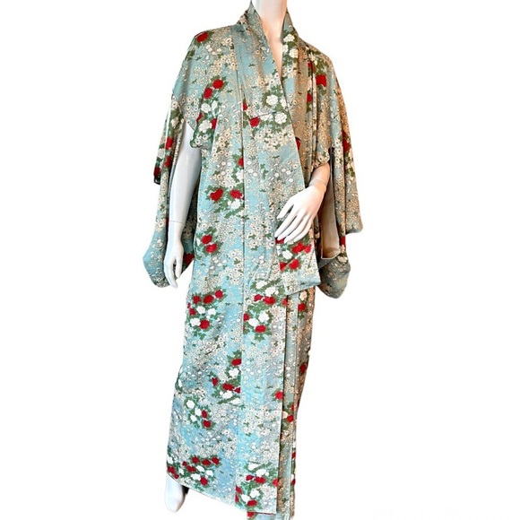 Vintage 1980s Kimono Rayon | Silk Floral Design Full Length - Picture 1 of 10